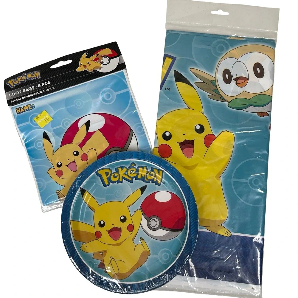 Pokemon Core Party Supplies Plates Loot Bags‎ Tablecover Pikachu Rowlet 2017